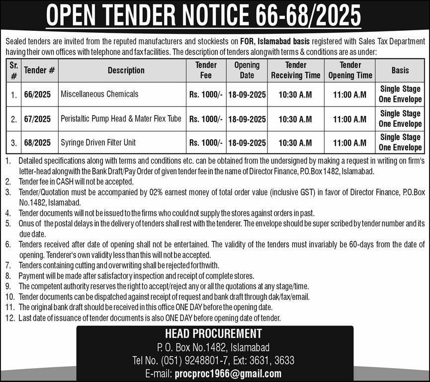 Public Sector Organization Islamabad Tender Notice